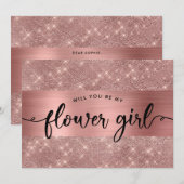 Chique Roze Gouden Bloemenmeisje Uitnodiging Voor (Voorkant / Achterkant)