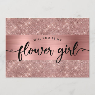 Chique Roze Gouden Bloemenmeisje Voorstel Uitnodig Kaart