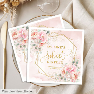Chique roze gouden bloemenservetten voor sweet six servet