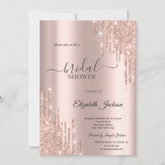Chique Roze Gouden Bruiloftsdouche Kaart (Voorkant)