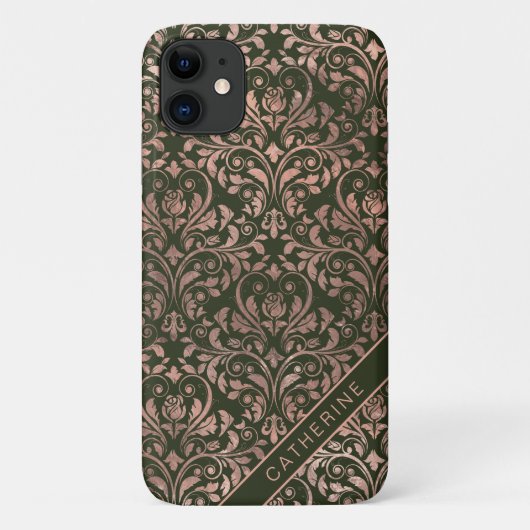 Chique Roze Gouden Damast Gepersonaliseerde Naam Case-Mate iPhone Case (Achterkant)