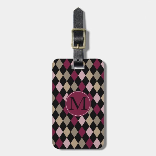 Chique roze gouden diamanten monogram bagagelabel (Voorkant verticaal)
