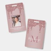 Chique Roze Gouden Drip Glitter Monogram Badge (Voor- en achterkant)