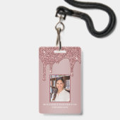 Chique Roze Gouden Drip Glitter Monogram Badge (Voorzijde met lanyard)