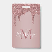 Chique Roze Gouden Drip Glitter Monogram Badge (Achterkant)