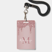 Chique Roze Gouden Drip Glitter Monogram Badge (Achterkant met lanyard)