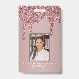 Chique Roze Gouden Drip Glitter Monogram Badge