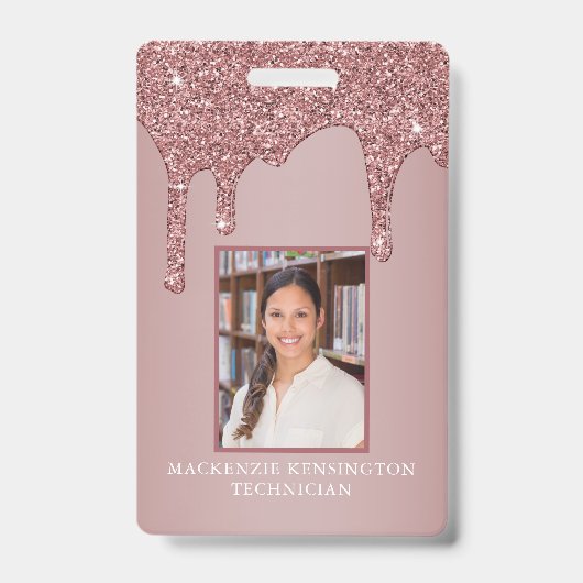 Chique Roze Gouden Drip Glitter Monogram Badge (Voorzijde)