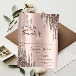 Chique Roze Gouden Drips Brunch & Bubbels Bruidsbo Kaart
