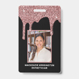 Chique Roze Gouden Druppelende Glitter Foto Badge