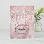 Chique roze gouden druppels Kerst nieuwjaar felici Kaart (Staand voorkant)
