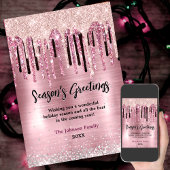 Chique roze gouden druppels nieuwjaar Kerstmis gro Kaart