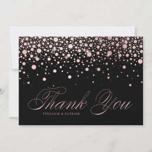 Chique roze gouden folie confetti druppels zwarte  bedankkaart