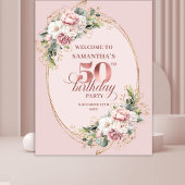 Chique Roze Gouden Gebladerte 50e Verjaardagsfeest Wandkleed