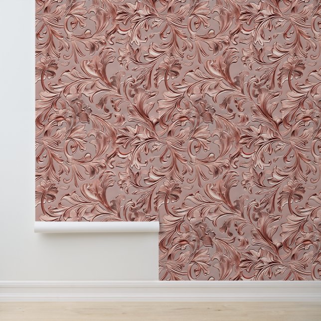 Chique roze gouden gedecoreerd leer behang (Applicatie)