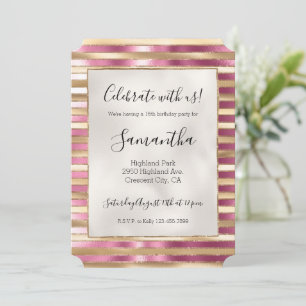 Chique roze gouden glam strepen kaart