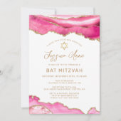 Chique Roze Gouden Glitter Agate Bat Mitzvah Kaart (Voorkant)