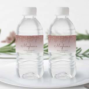 Chique Roze Gouden Glitter Drip 30e Verjaardagsfee Waterfles Etiket