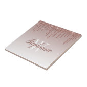 Chique Roze Gouden Glitter Drip Monogram Tegeltje (Zijkant)