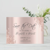 Chique Roze Gouden Glitter Drips Save The Date (Staand voorkant)