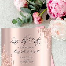 Chique Roze Gouden Glitter Drips Save The Date