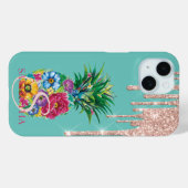 Chique Roze Gouden Glitter Druppels Ananas Mint Gr Case-Mate iPhone Case (Achterkant (horizontaal))