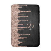 Chique Roze Gouden Glitter Druppels Glans Monogram Badmat (Voorkant Verticaal)