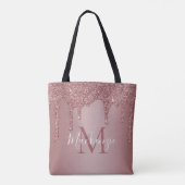 Chique Roze Gouden Glitter Druppels Monogram Tote Bag (Achterkant)