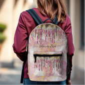 Chique roze gouden glitter druppelt monogram acces bedrukte rugzak