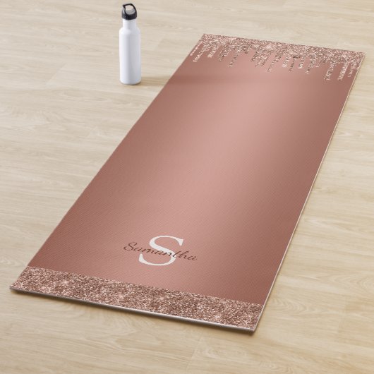 Chique Roze Gouden Glitter Glans Drip Monogram Naa Yogamat (In situ)