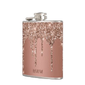 Chique Roze Gouden Glitter Glans Druppels Monogram Heupfles (Links)