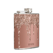 Chique Roze Gouden Glitter Glans Druppels Monogram Heupfles (Rechts)
