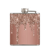 Chique Roze Gouden Glitter Glans Druppels Monogram Heupfles (Achterkant)