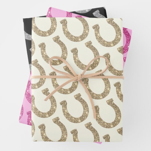 chique roze gouden glitter Hoefijzer Inpakpapier Vel (In situ)