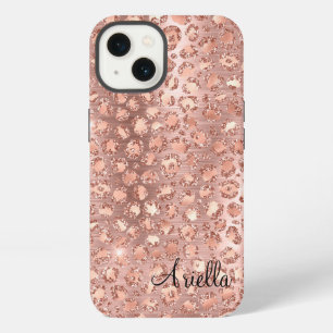 Chique roze gouden glitter luipaard iPhone 13 hoesje
