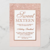 Chique roze gouden glitter sparkels ombre Sweet 16 Folie Uitnodiging (Voorkant)
