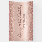 Chique Roze Gouden Glitter Verjaardag 65 Script Spandoek (Verticaal)