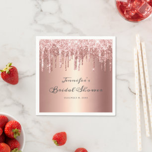 Chique Roze Gouden Glitterdruppels Bruiloftsfeest Servet