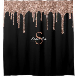 Chique Roze Gouden Glitterdruppels Glans Monogram Douchegordijn