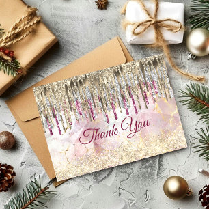 Chique roze gouden glitters glazuur monogram bedankkaart