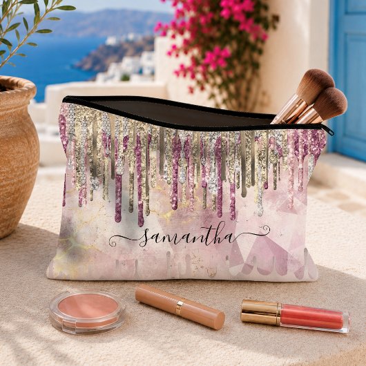 Chique roze gouden glitters glazuur monogram etui