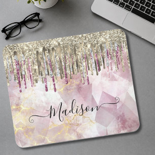 Chique roze gouden glitters glazuur monogram muismat