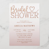 Chique roze gouden kalligrafie bruidsfeestje folie uitnodiging (Voorkant)