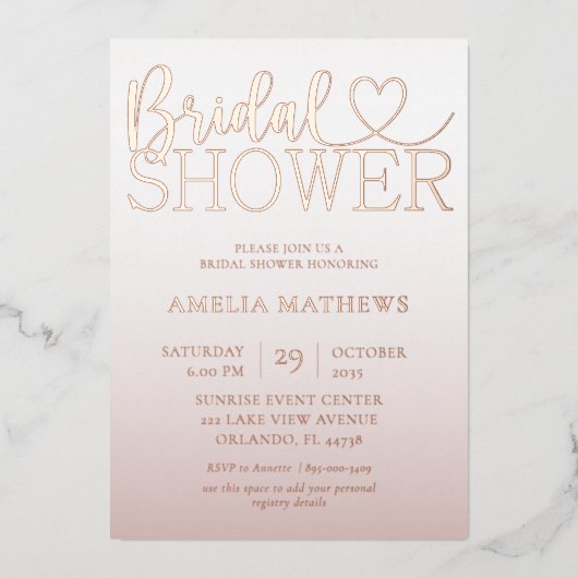 Chique roze gouden kalligrafie bruidsfeestje folie uitnodiging (Voorkant)