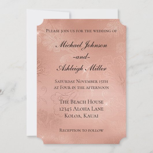 Chique roze gouden kant bruiloft kaart (Voorkant)