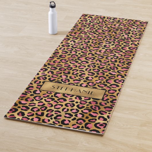 Chique Roze Gouden Luipaardprint Persoonlijk Yogamat (In situ)