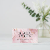 Chique Roze & Gouden Marmer Monogram en QR Code Visitekaartje (Staand voorkant)