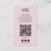 Chique Roze & Gouden Marmer Monogram en QR Code Visitekaartje (Achterkant)