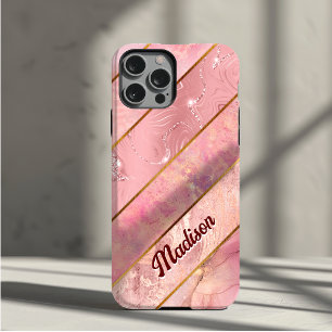 Chique roze gouden meisjesachtige elegante geometr iPhone 15 case
