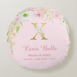 Chique Roze Gouden Monogram "X" Baby Meisje Stats Rond Kussen